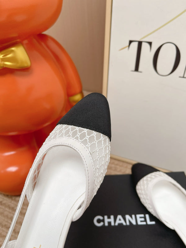 CC Slingback Flats Black White Mesh Fabric 854586
