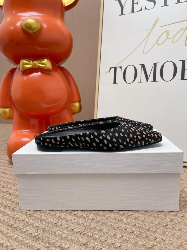 TR Mules Black Ivory Spotted Square Toe Horsehair 854392