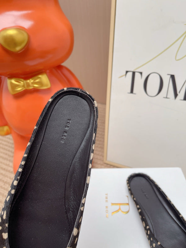TR Mules Black Ivory Spotted Square Toe Horsehair 854392