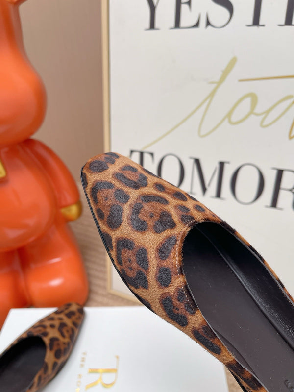 TR Mules Brown Black Spotted Square Toe Horsehair 854394