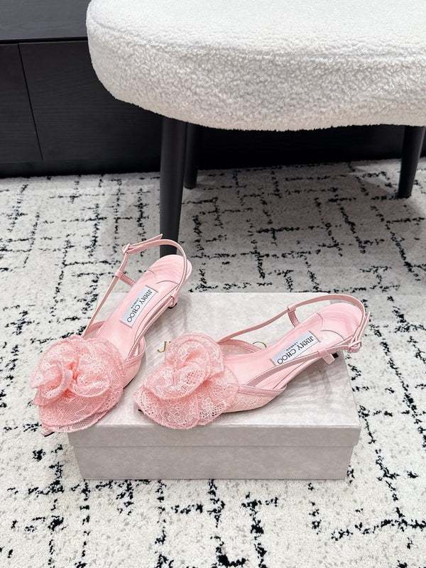 JC Mimmi Slingback Pumps Floral Appliqué 5.5cm Pink Lace 858431