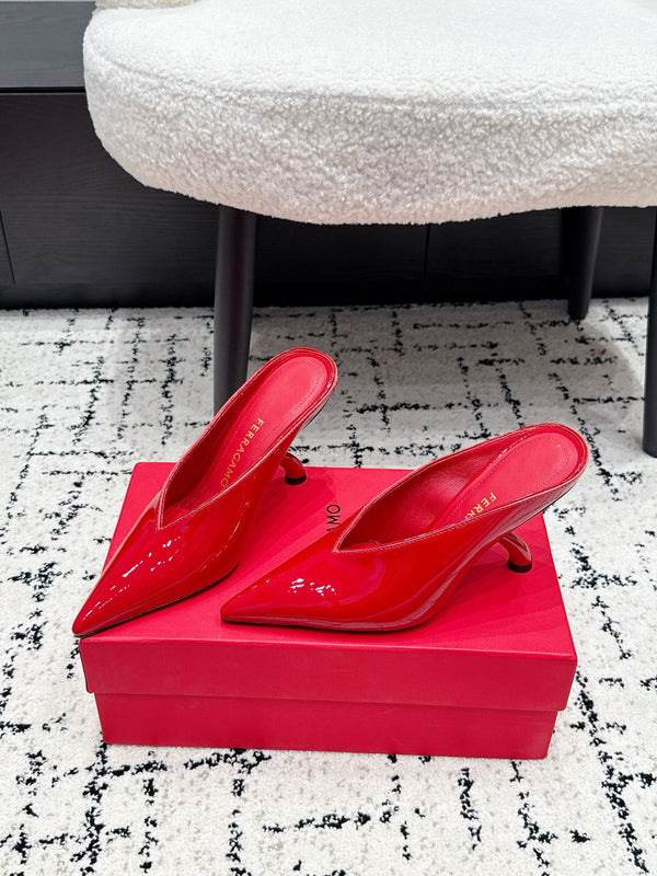FG Itaca Pointed Toe Mules 9.5cm Red Patent Leather 858411