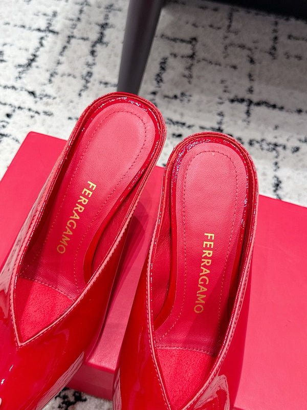 FG Itaca Pointed Toe Mules 9.5cm Red Patent Leather 858411