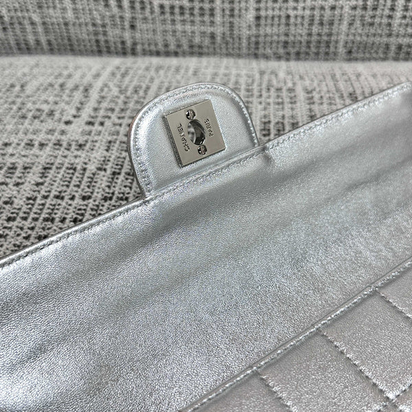 CC East-West Flap Bag 26cm Silver Lambskin
