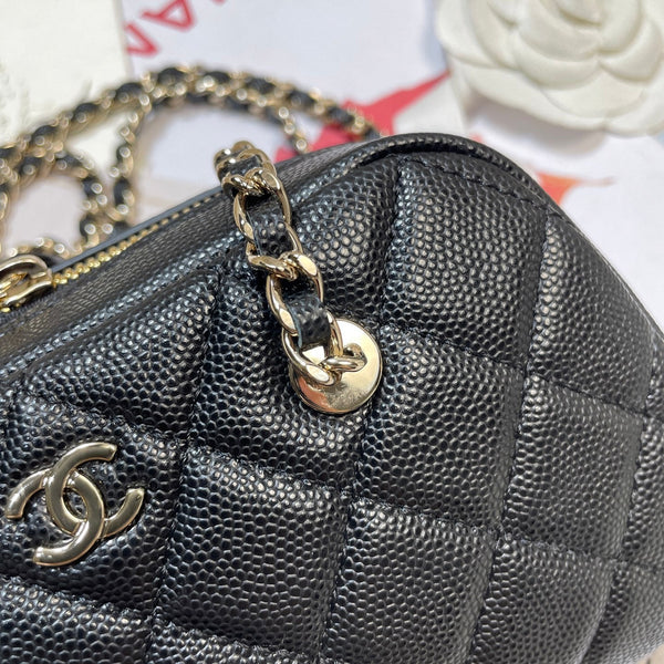 CC 26P Bowling Bag Chain Strap 19.5cn Brown Caviar Cowhide GHW
