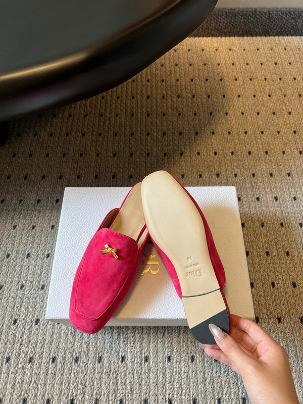 CD Baby Bow Mules Gold Bow Red Suede 858668