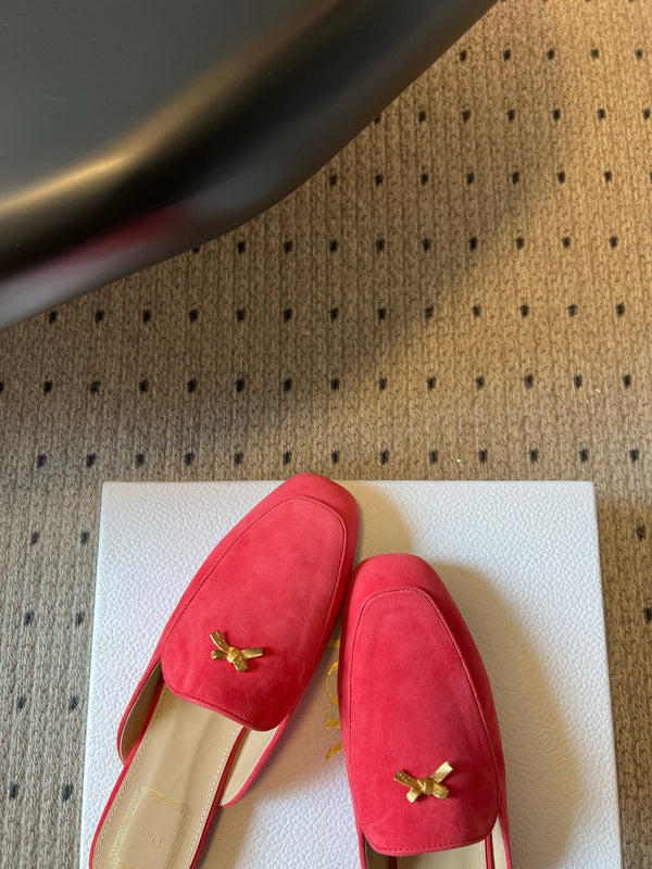 CD Baby Bow Mules Gold Bow Red Suede 858668