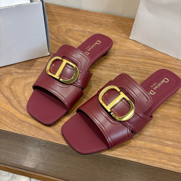 CD Montaigne Slides Buckle Burgundy Calfskin Leather 862371
