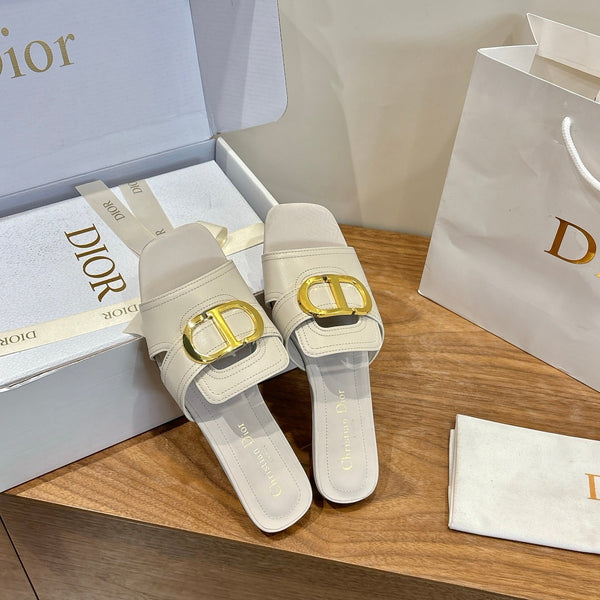CD Montaigne Slides Buckle Cream Calfskin Leather 862365