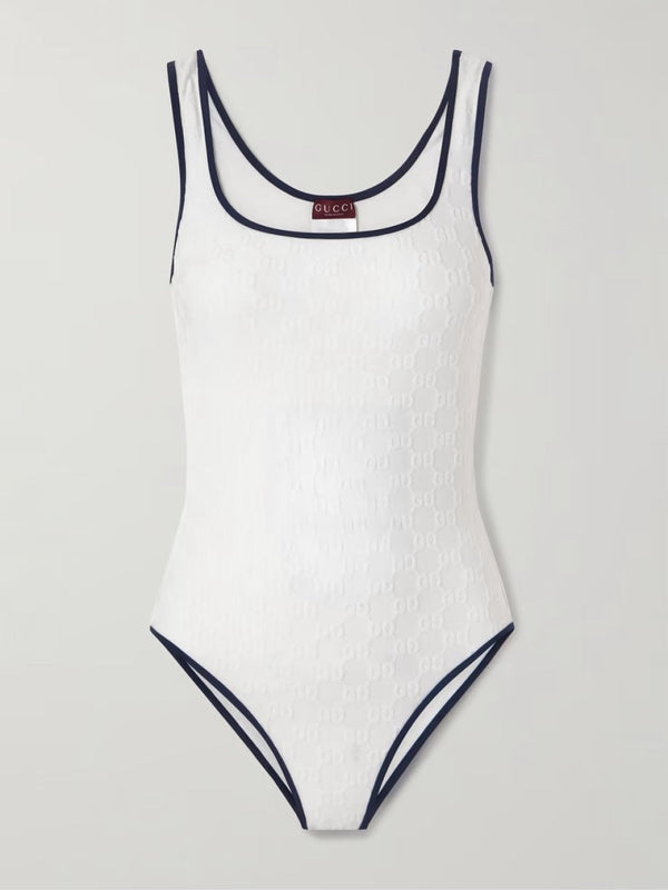 GG Jacquard One-Piece Swimsuit White 330772