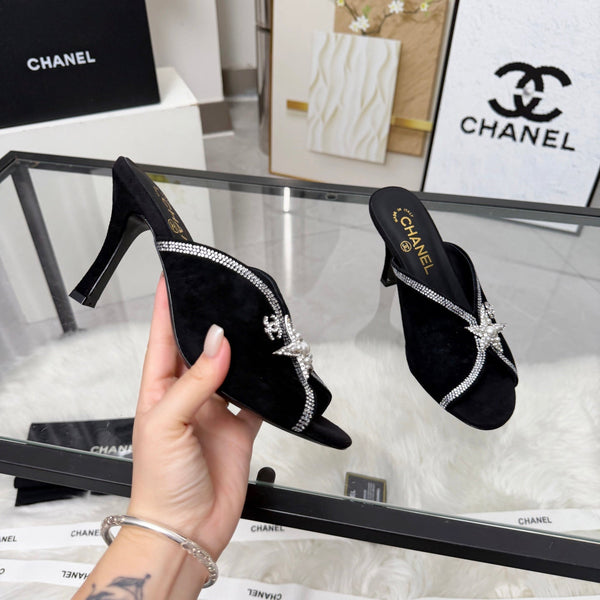 CC Star Brooch Mules Black Cashmere Leather 872824