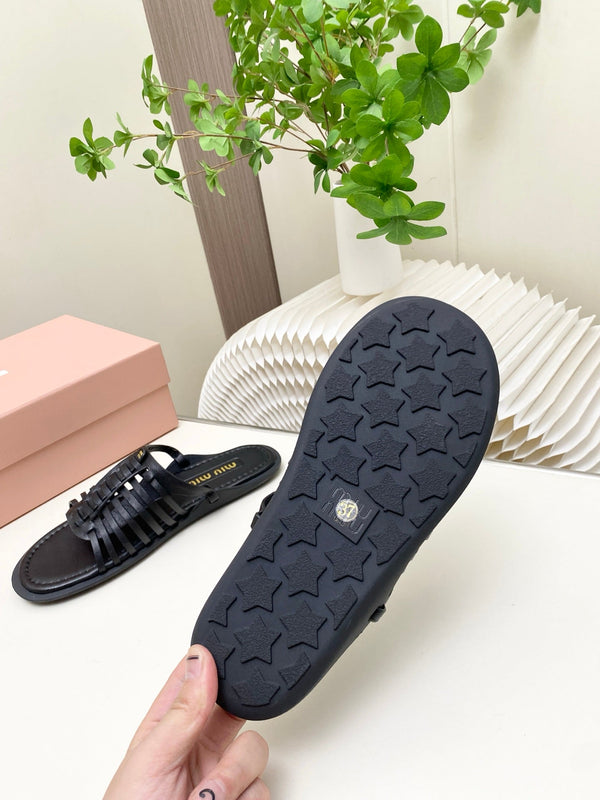 Miu Briarwood Slides Black Cowhide Leather 881413