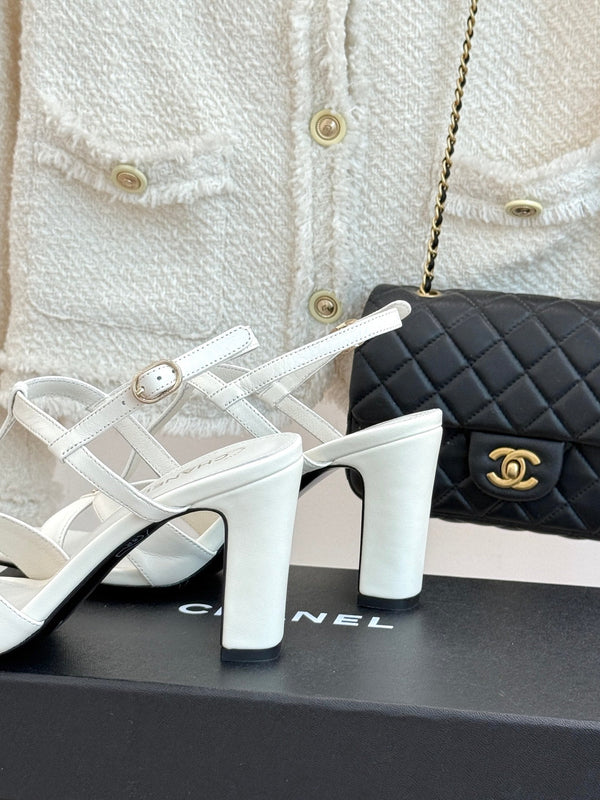 CC 26A Strappy Stiletto Sandals White Leather 878669