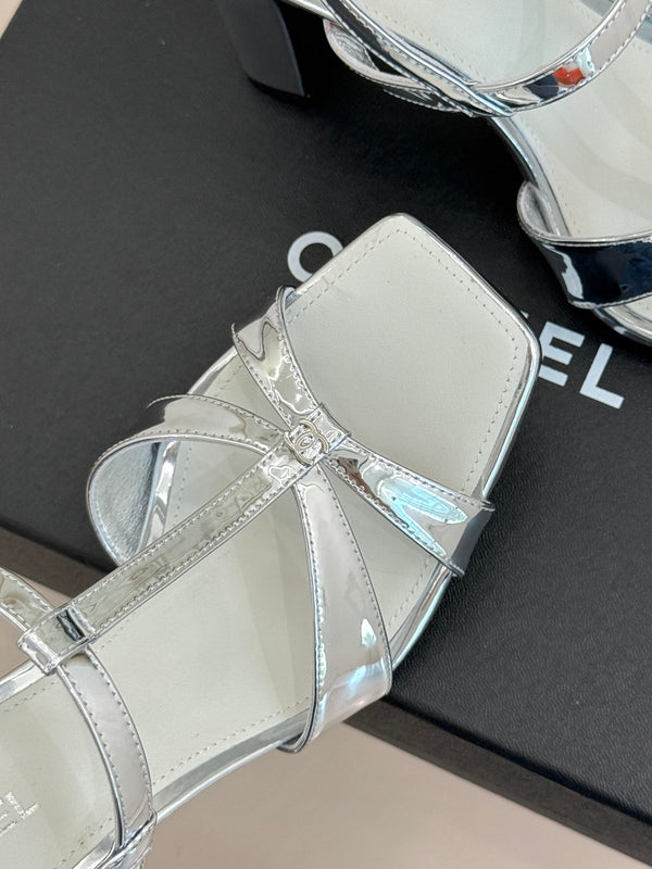 CC 26A Strappy Stiletto Sandals Silver Patent Leather 878665