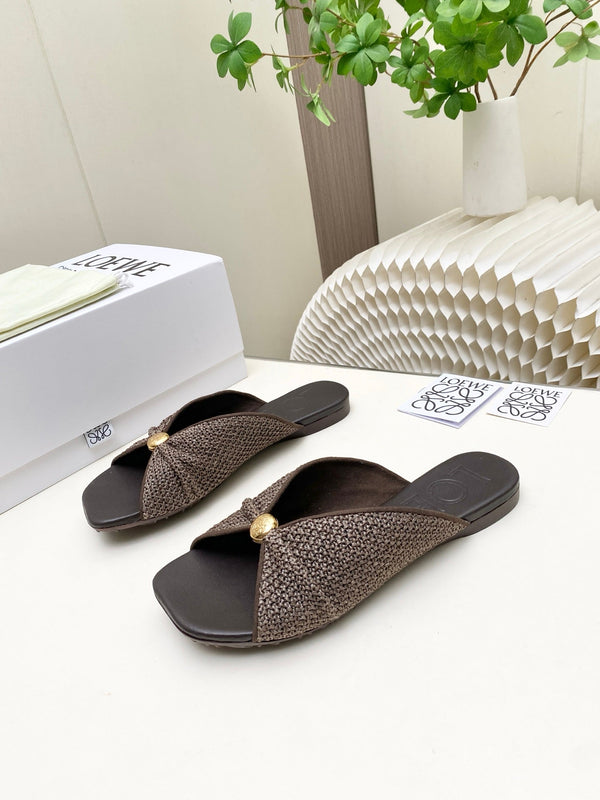 Loew Pebble Soft Slides Brown Lambskin Leather 881382