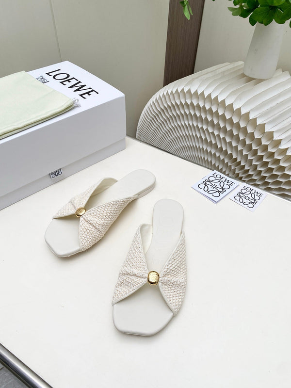 Loew Pebble Soft Slides White Lambskin Leather 881381