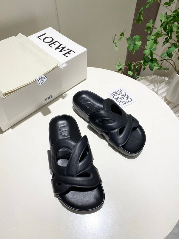 Loew Ease Monogram Slides Black Lambskin Leather 881378
