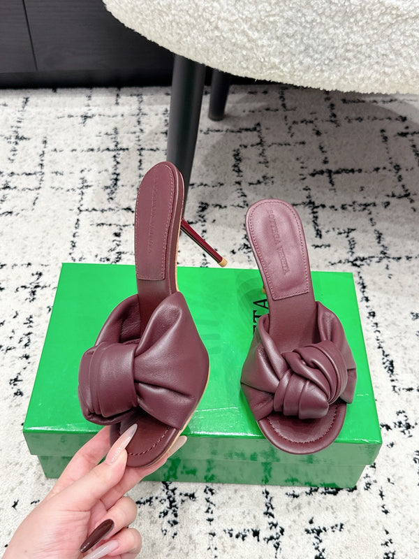 BV Knot Mule Sandals 9cm Burgundy Lambskin Leather 880939