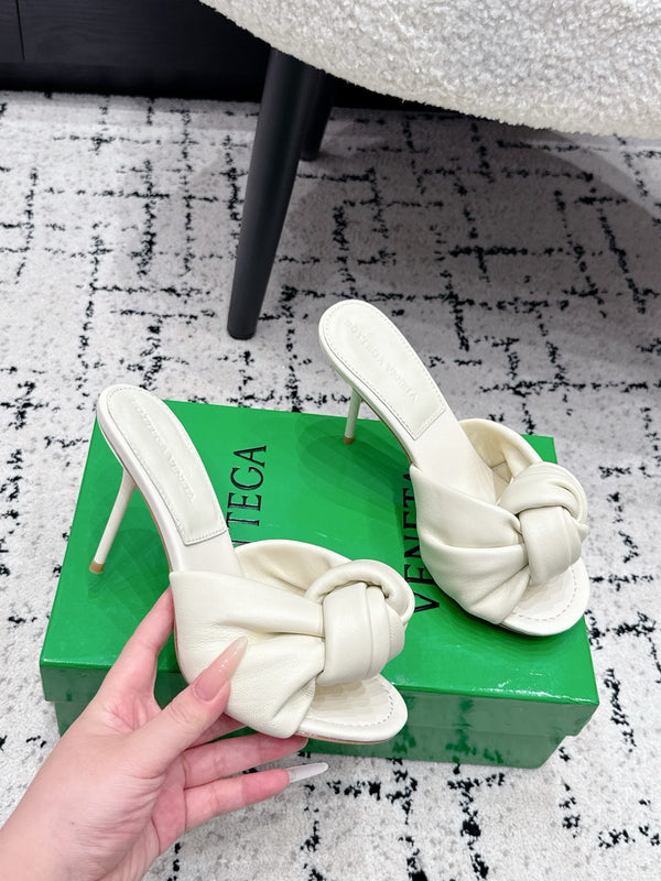 BV Knot Mule Sandals 9cm White Lambskin Leather 880937