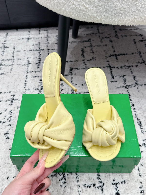 BV Knot Mule Sandals 9cm Yellow Lambskin Leather 880933