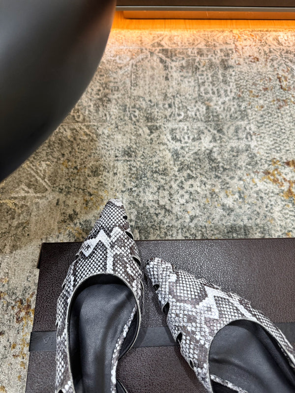 Alaia Snake Print Cutout Slingback Flats Grey Cowhide Leather 881557