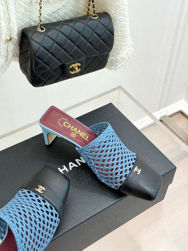 CC Woven Square-Toe Mules Blue Black Leather 887978