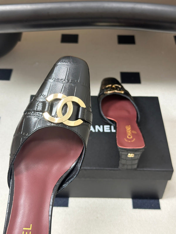 CC 26A Square Toe Mules 6cm Black Patent Embossed Leather 888047