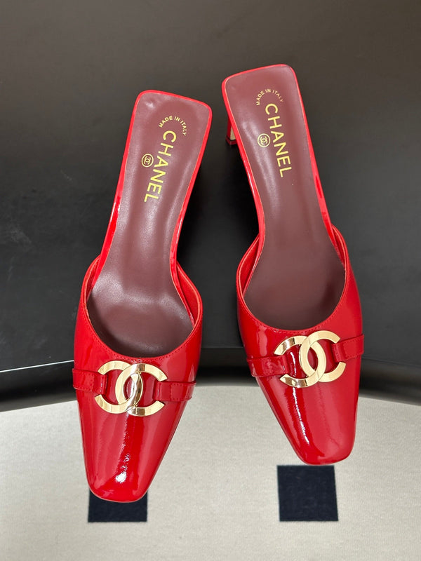 CC 26A Square Toe Mules 6cm Red Patent Leather 888040