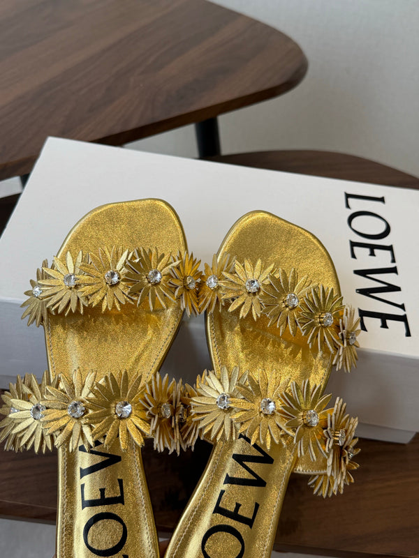 Loew Paula's Ibiza Petal Flower Flat Sandals Gold Leather 889893