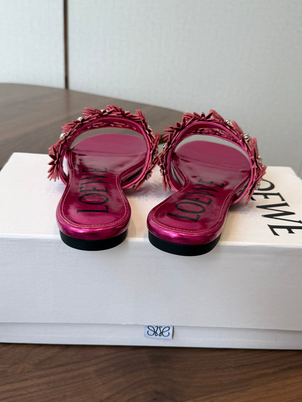 Loew Paula's Ibiza Petal Flower Flat Sandals Pink Leather 889892