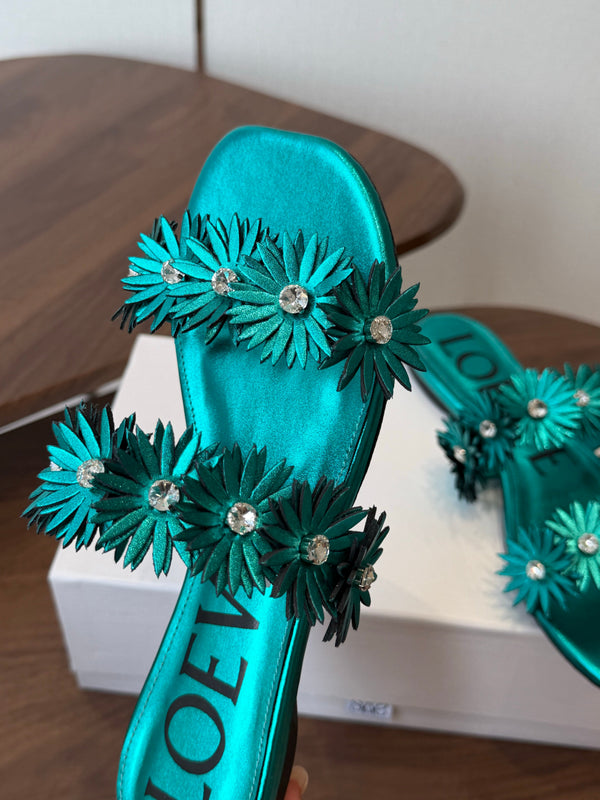 Loew Paula's Ibiza Petal Flower Flat Sandals Turquoise Leather 889890