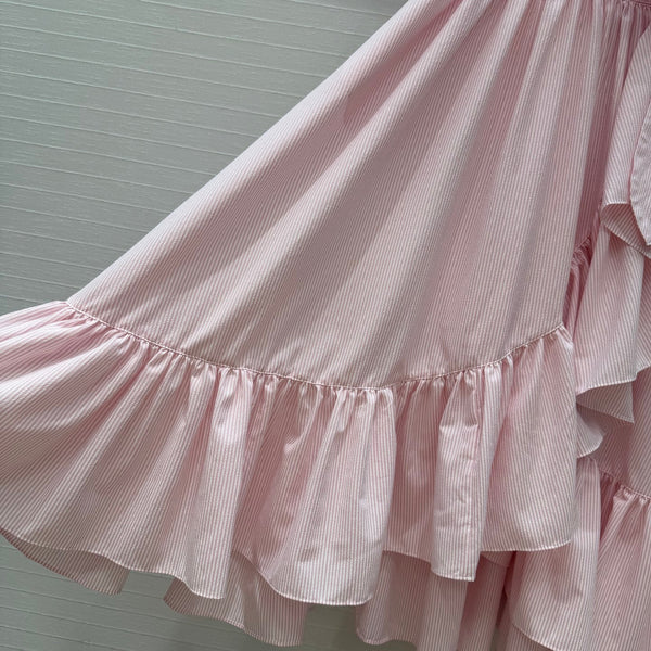 CD Dioriviera D-Stripes Ruffled Dress Pink White Polyester 401921