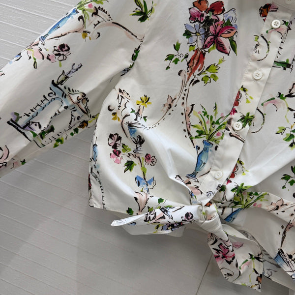 CD Dioriviera Arabesque Tie Blouse White Cotton 401995