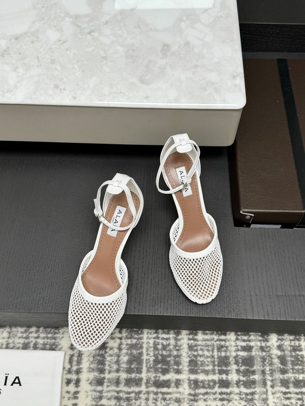 Alai Mesh Pumps 10.5cm White Mesh & Patent Leather