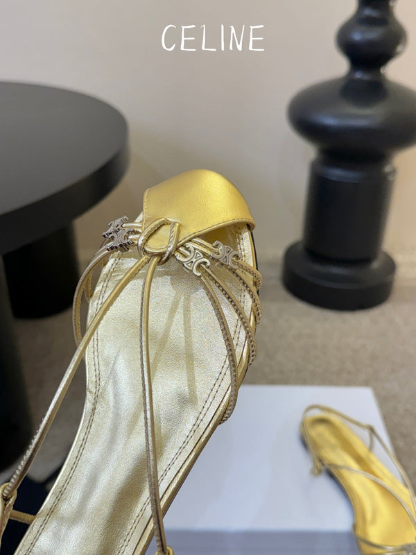 CL Gelie Flat Sandals Gold Metallic Calfskin Leater 891052