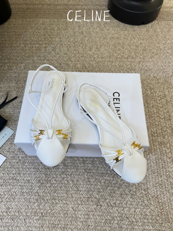 CL Gelie Flat Sandals White Calfskin Leather 891051
