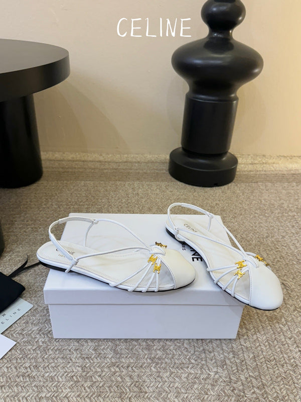 CL Gelie Flat Sandals White Calfskin Leather 891051