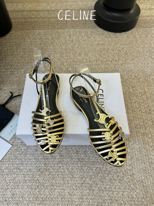 CL Triomphe Ankle Strap Sandals Gold Calfskin Leather 891058
