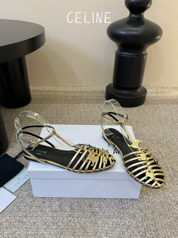 CL Triomphe Ankle Strap Sandals Gold Calfskin Leather 891058