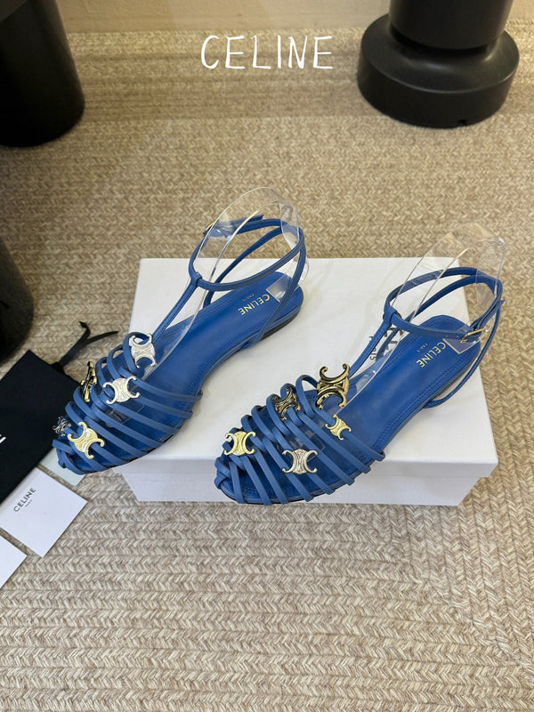 CL Triomphe Ankle Strap Sandals Blue Calfskin Leather 891057