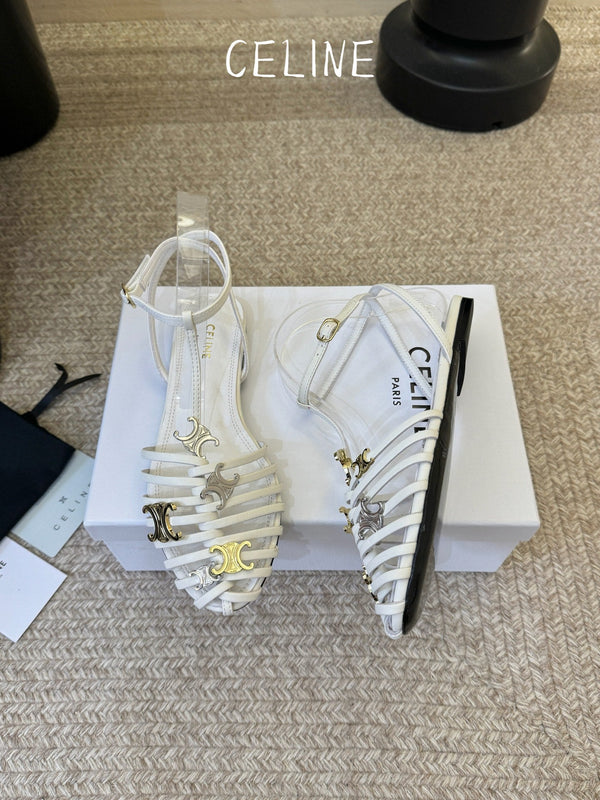 CL Triomphe Ankle Strap Sandals White Calfskin Leather 891055