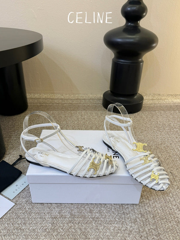CL Triomphe Ankle Strap Sandals White Calfskin Leather 891055