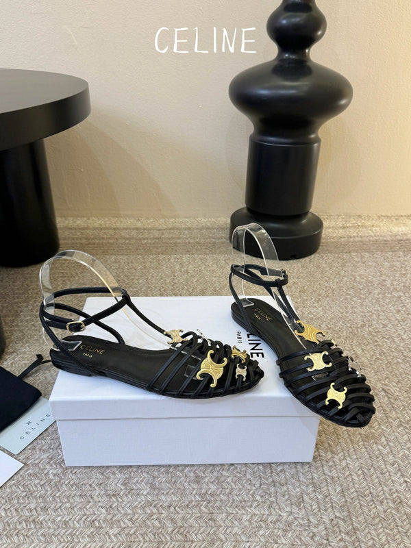 CL Triomphe Ankle Strap Sandals Black Calfskin Leather 891054