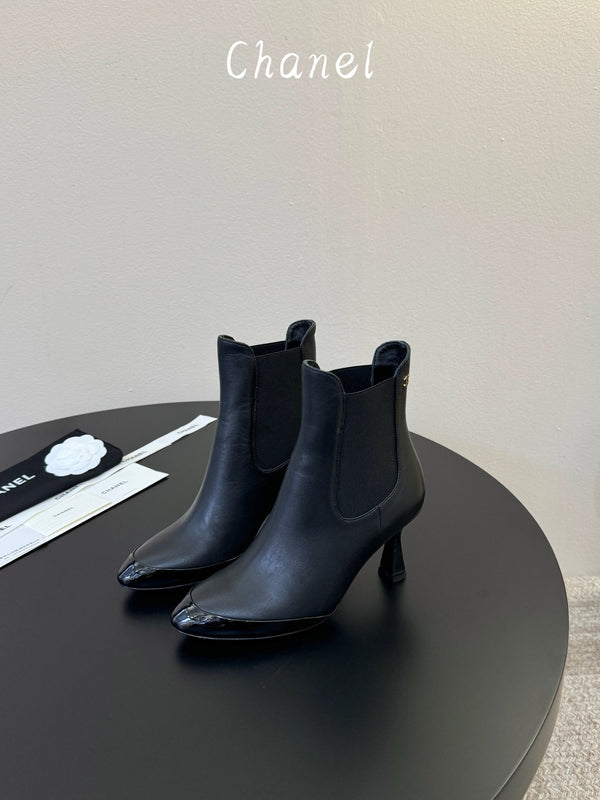 CC Stiletto Ankle Boots Black Lambskin Leather 890937