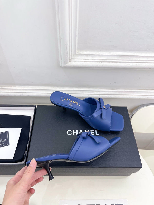 CC Bow Mules 5cm Blue Lambskin Leather 891756