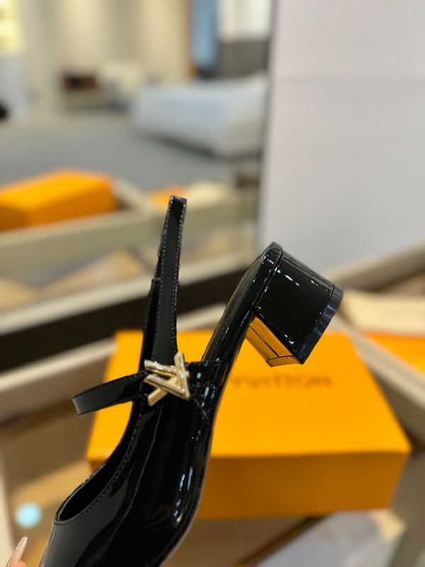 LV Romy Slingback Pumps Black Patent Leather 893596