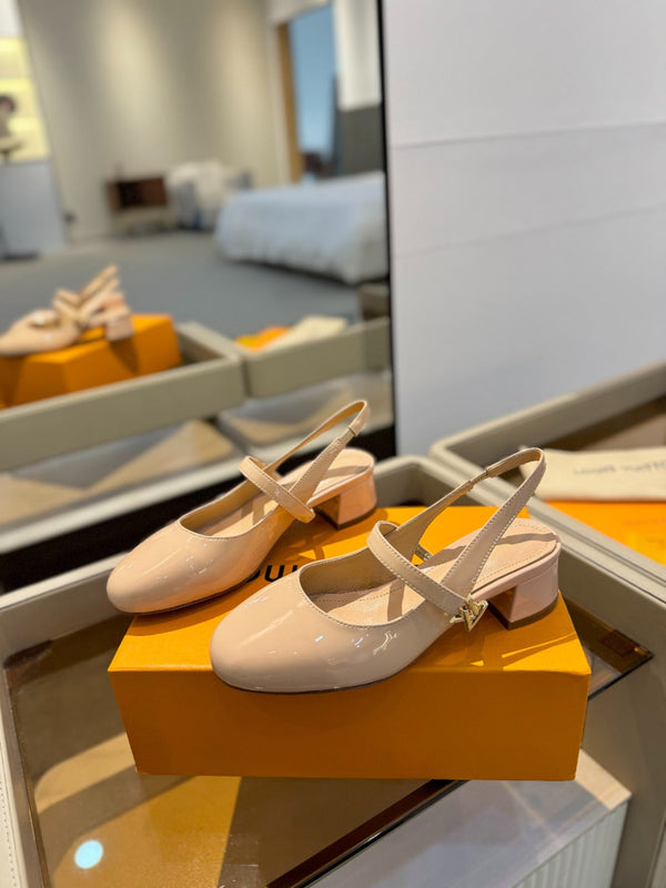 LV Romy Slingback Pumps Beige Patent Leather 893595