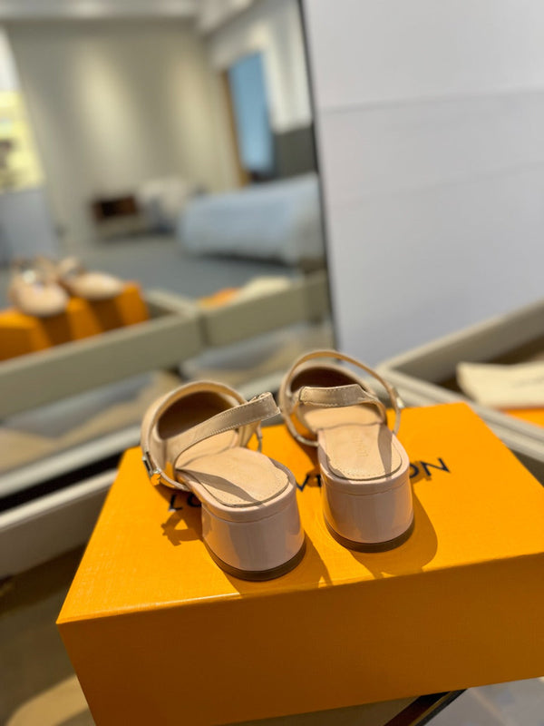 LV Romy Slingback Pumps Beige Patent Leather 893595
