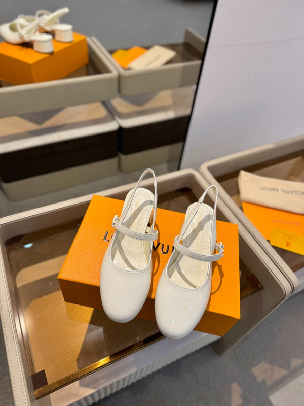 LV Romy Slingback Pumps White Patent Leather 893594