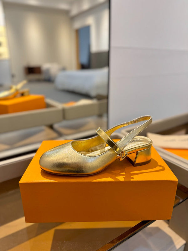 LV Romy Slingback Pumps Gold Metallic Leather 893593